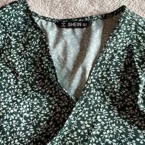 Green floral tie front blouse
